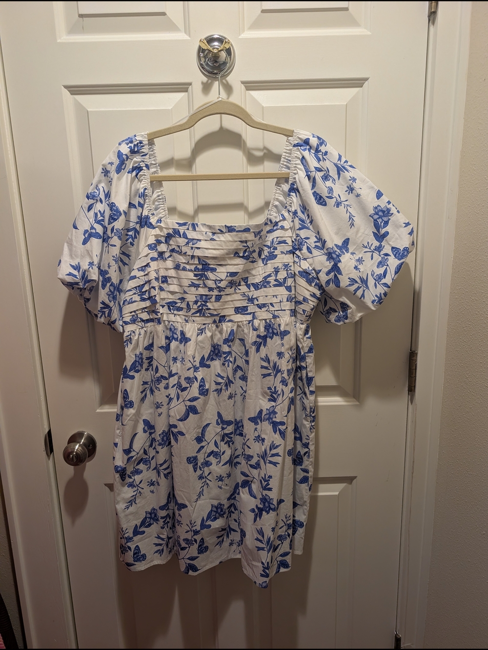 SugarLips Curve Blue Butterfly And Floral Puff-Sleeve Women’s Mini Dress
